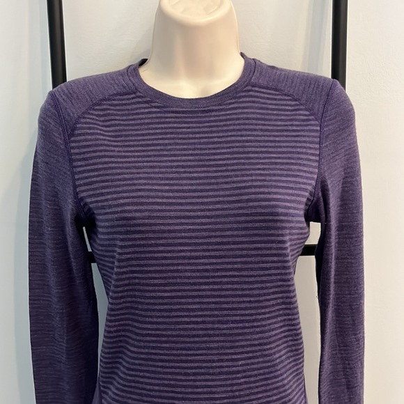 SmartWool knit purple stripes sweater women size S long sleeve wool - Picture 2 of 6